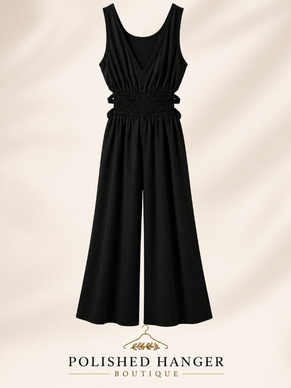 Inspired Hearts Black Smocked Waist Wide Leg Jumpsuit Small